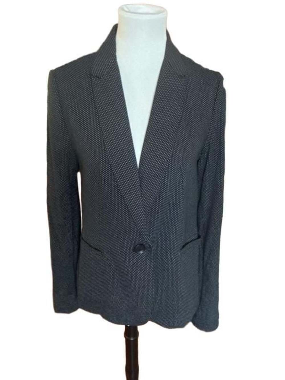 Olivia Moon Black and White Polka Dot Single-Button Blazer, Size L